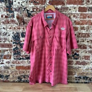 Magellan Outdoors Men Fish Gear Short Sleeve Vented Shirt 3XL Relaxed Pink Plaid